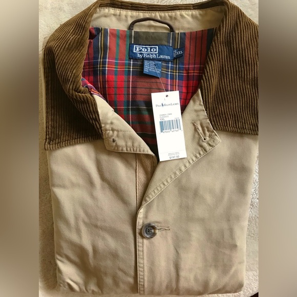 Polo Ralph Lauren Khaki Country Barn Coat with Brown Corduroy Collar/Cuffs